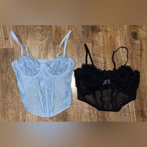 women’s garage lace corset set - black and blue